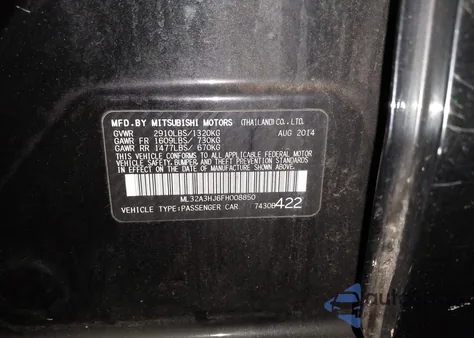 2015 Mitsubishi Mirage De/Rf z USA, uszkodzony, nr VIN ML32A3HJ6FH008850